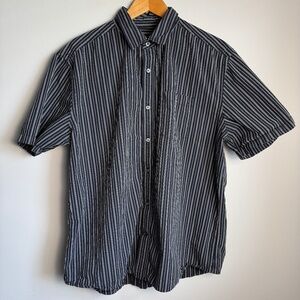 Old Navy Men's Striped Short Sleeve Casual Dress Shirt Black X-Large Preppy ON